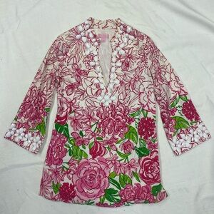 Lilly Pulitzer beaded Floral Pink and Green Tunic Top